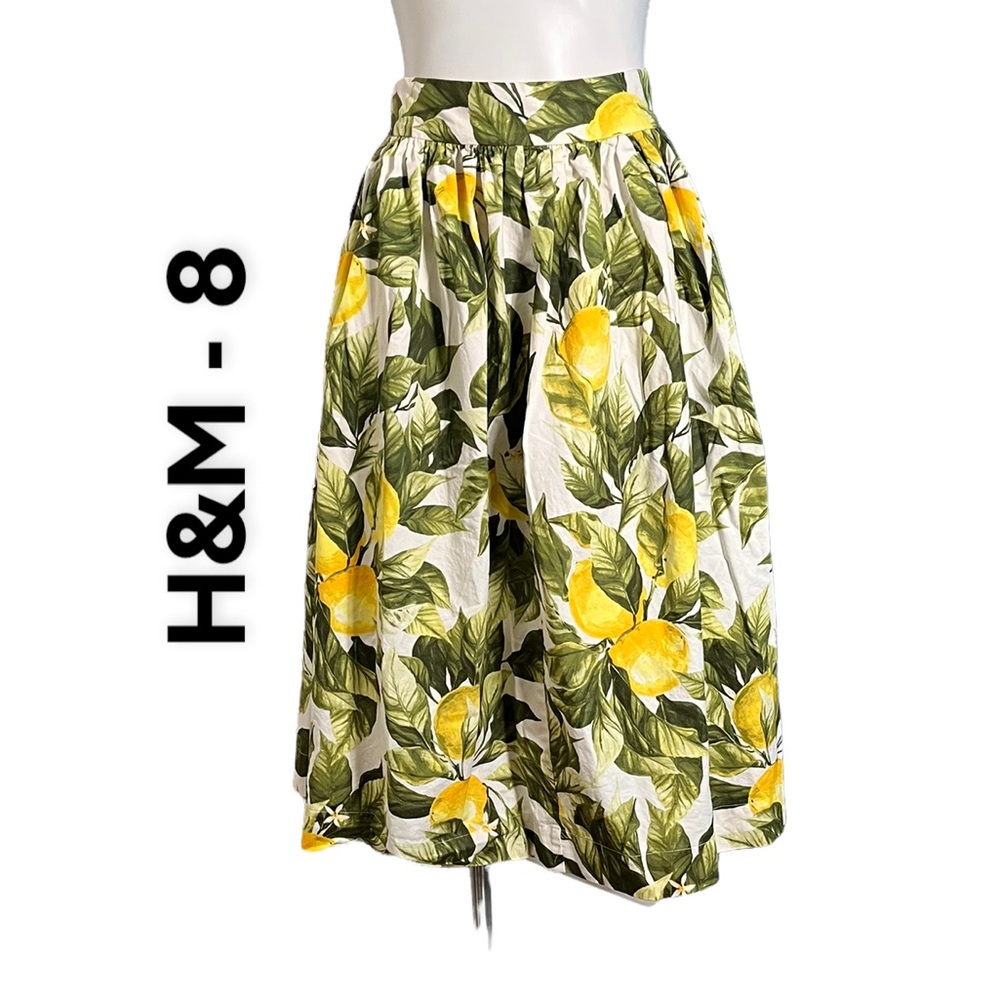Patterned Cotton Skirt White Lemons Sz 8 H&M
